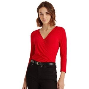 Lauren Ralph Lauren
Ruched Faux-Wrap Top, Size Large